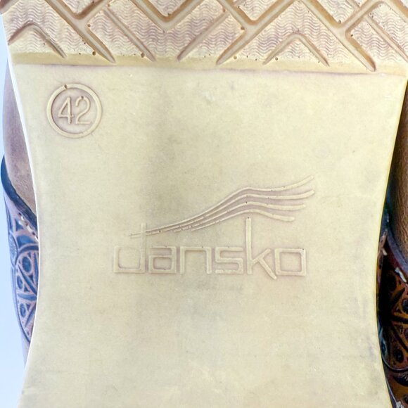 Dansko Saundra Brown Leather Embossed Clogs Mules Women's 42 Scandinavian Style - Picture 10 of 12